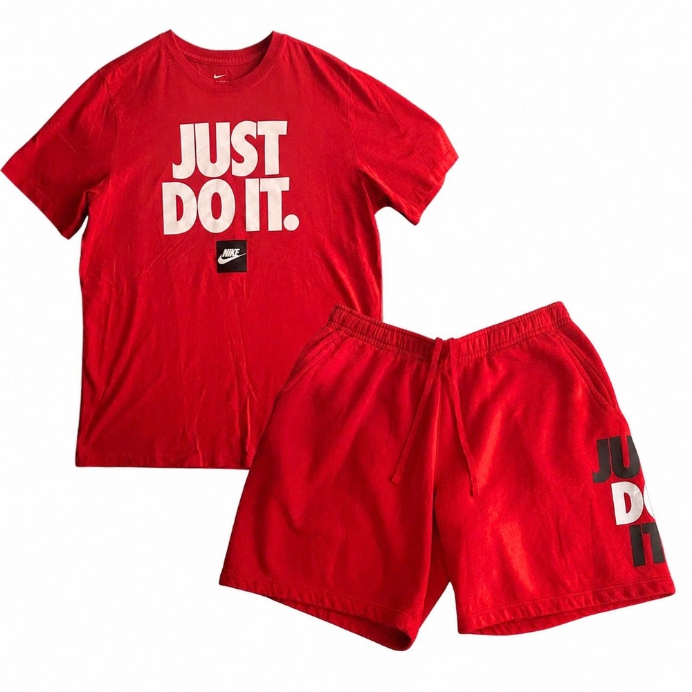 Nike Set T Shirt Shorts Mens Red Just Do It Graphic Sportswear Fit